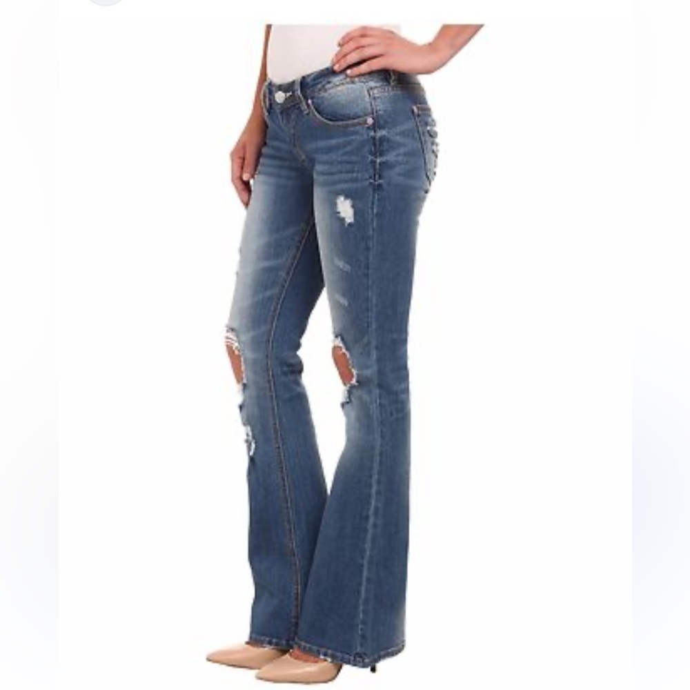 Vintage y2k UNIONBAY Blue Flare Jeans with Distressed Details